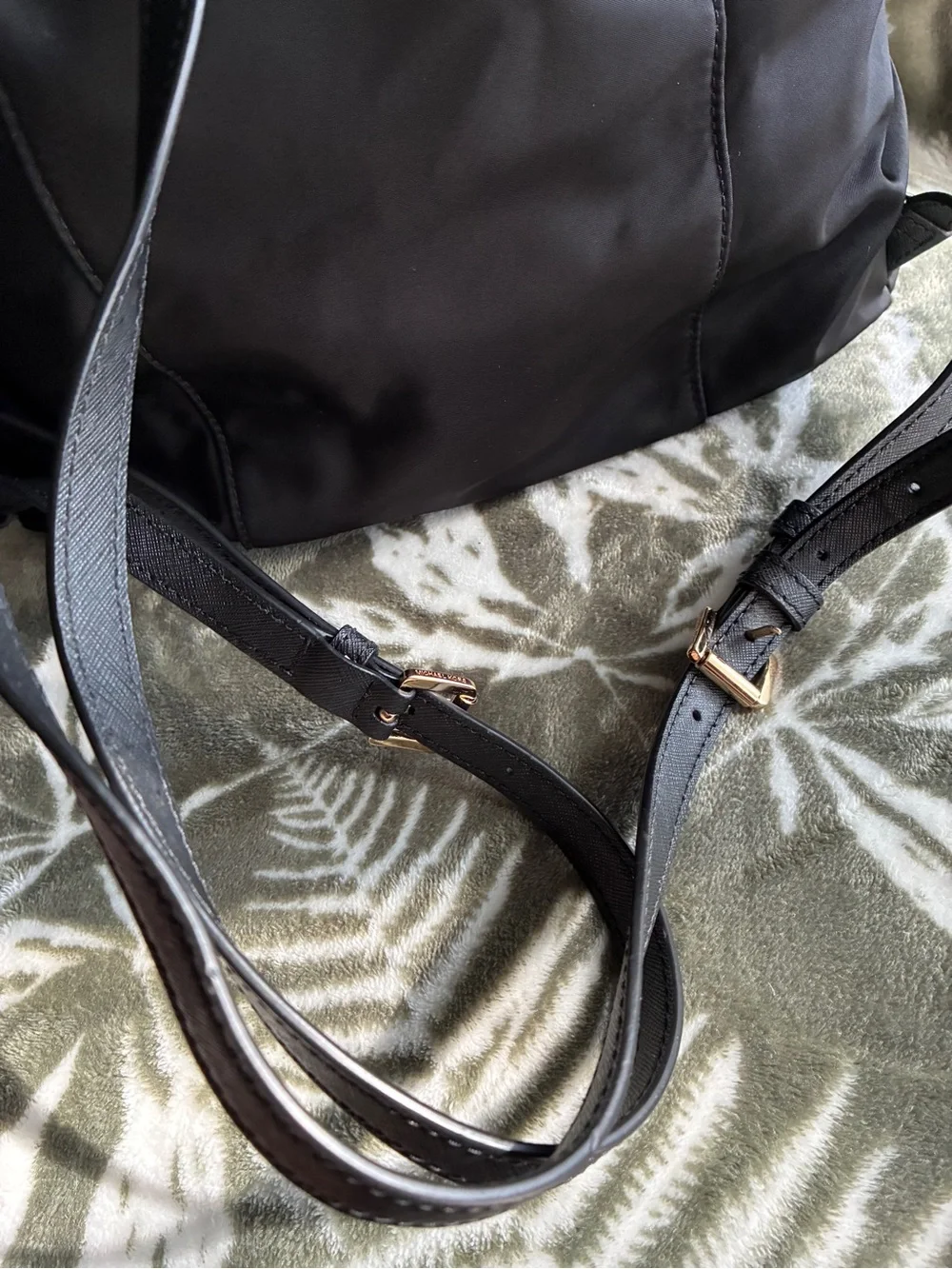 Michael Kors Black Nylon Backpack with Gold MK Charm